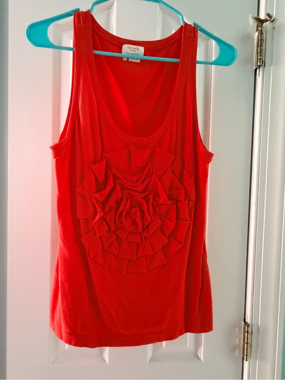 Kate Spade Burnt Orange Sleeveless Ruffle Flower Tank Top Size Large